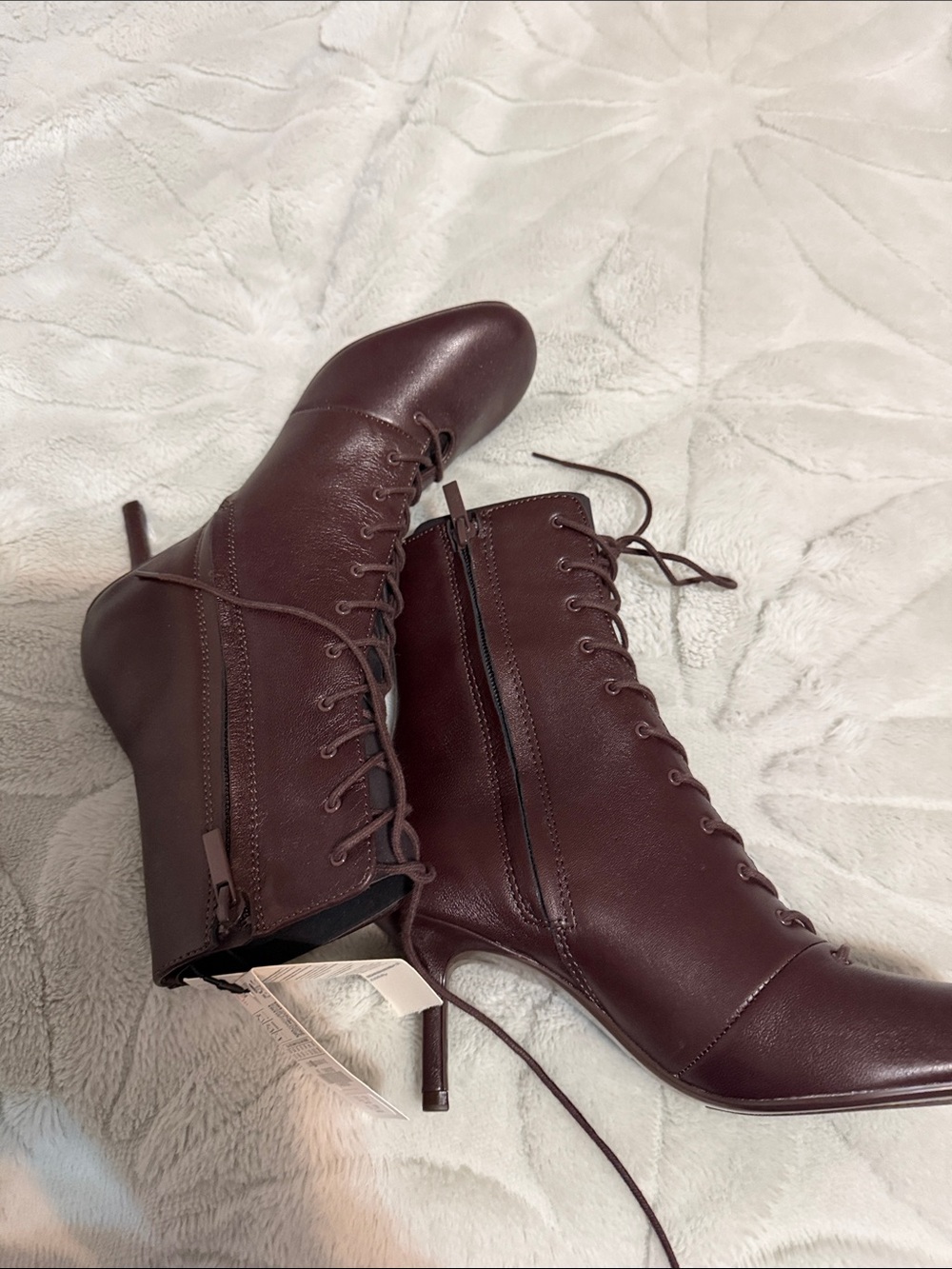 Zara Burgundy Lace-Up Ankle Boots - Picture 5 of 5